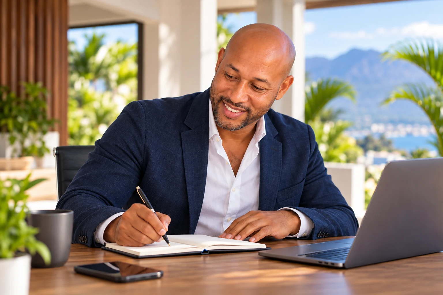Jean-Marc prend des notes dans son cahier